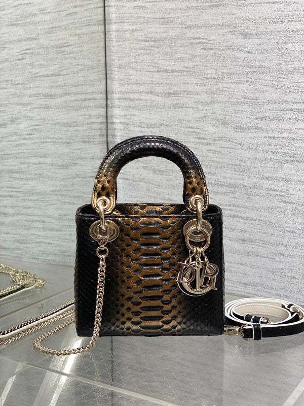MINI 17 BORSA DA DONNA IN PELLE DI AGNELLO CON MOTIVO SERPENTE MIX NERO MARRONE CAFFÈ