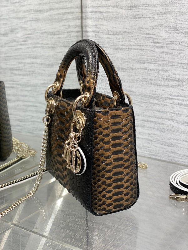 MINI 17 BORSA DA DONNA IN PELLE DI AGNELLO CON MOTIVO SERPENTE MIX NERO MARRONE CAFFÈ