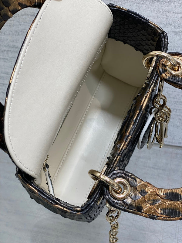 MINI 17 BORSA DA DONNA IN PELLE DI AGNELLO CON MOTIVO SERPENTE MIX NERO MARRONE CAFFÈ