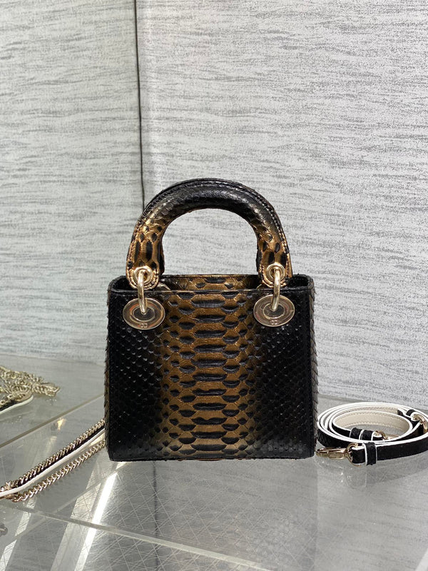 MINI 17 BORSA DA DONNA IN PELLE DI AGNELLO CON MOTIVO SERPENTE MIX NERO MARRONE CAFFÈ
