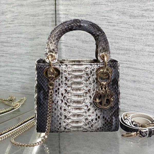 MINI 17 BORSA DA DONNA IN PELLE DI AGNELLO CON MOTIVO SERPENTE NERO E BIANCO
