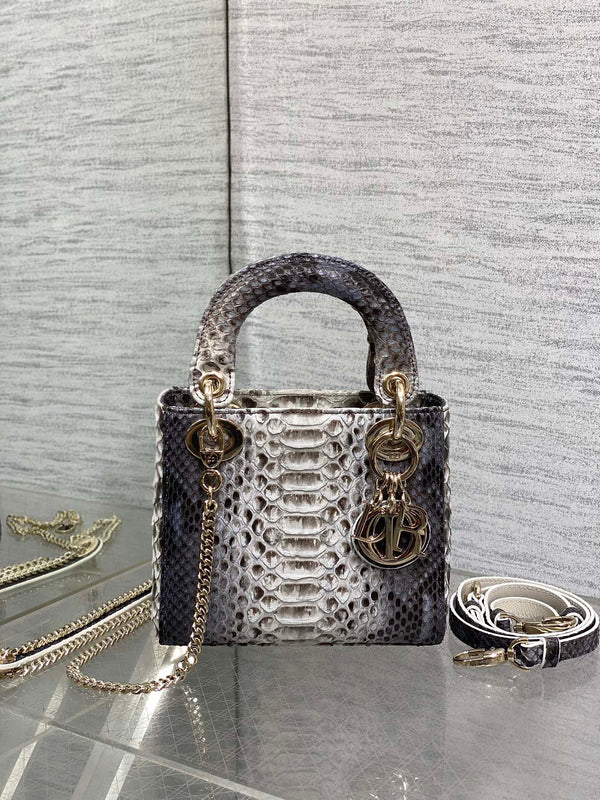 MINI 17 BORSA DA DONNA IN PELLE DI AGNELLO CON MOTIVO SERPENTE NERO E BIANCO