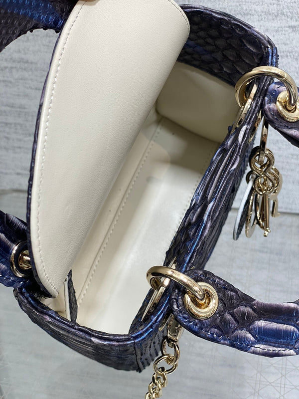 MINI 17 BORSA DA DONNA IN PELLE DI AGNELLO CON MOTIVO SERPENTE NERO E BLU NAVY