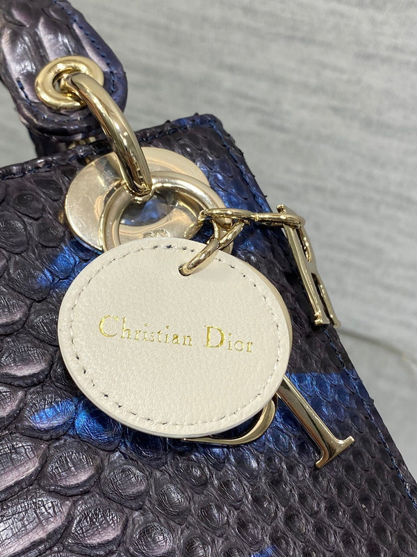 MINI 17 BORSA DA DONNA IN PELLE DI AGNELLO CON MOTIVO SERPENTE NERO E BLU NAVY