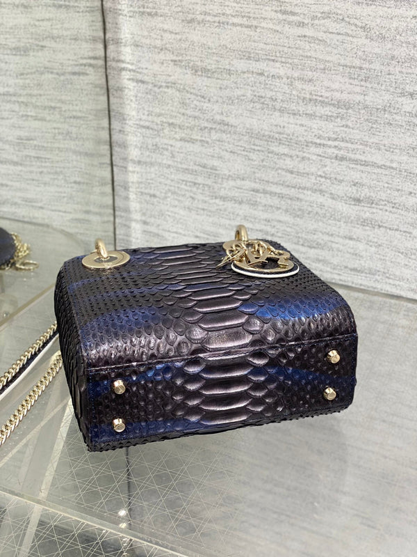 MINI 17 BORSA DA DONNA IN PELLE DI AGNELLO CON MOTIVO SERPENTE NERO E BLU NAVY