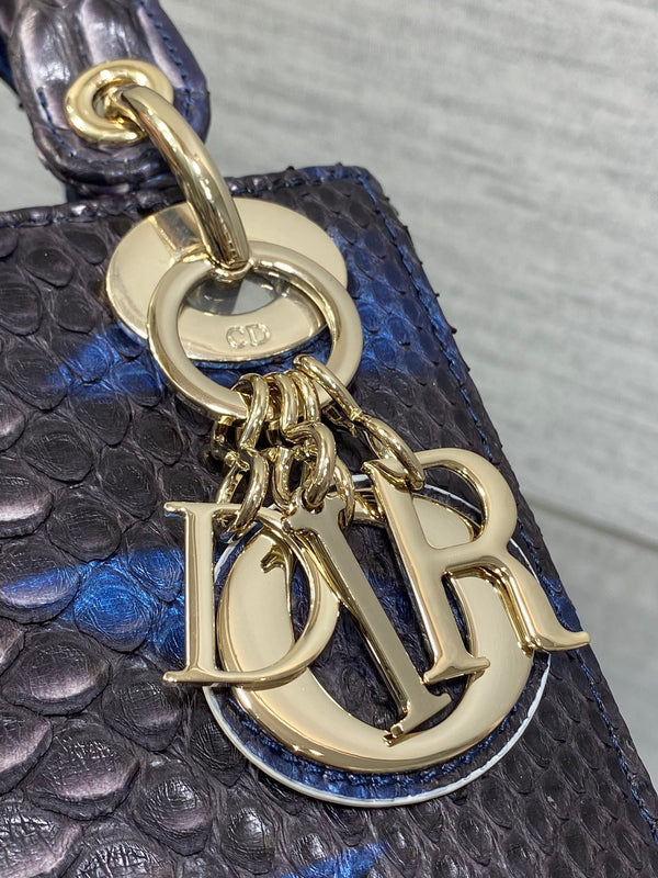 MINI 17 BORSA DA DONNA IN PELLE DI AGNELLO CON MOTIVO SERPENTE NERO E BLU NAVY