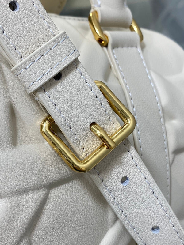 BORSA GROOVE 20 IN PELLE DI VITELLO MACROCANNAGE BIANCO CREMA CON FERRAMENTA ORO