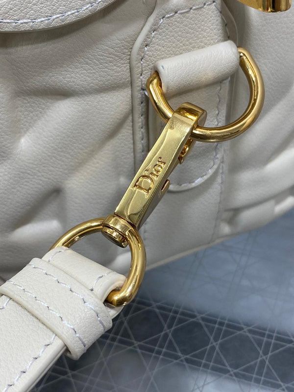 BORSA GROOVE 20 IN PELLE DI VITELLO MACROCANNAGE BIANCO CREMA CON FERRAMENTA ORO