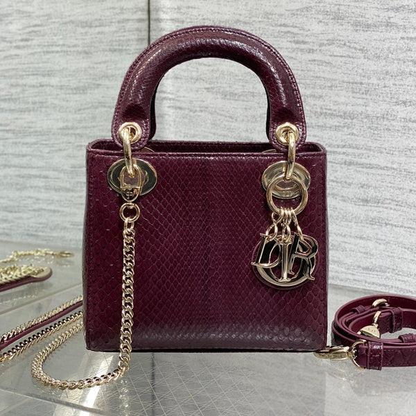 MINI 17 BORSA DA DONNA IN PELLE DI AGNELLO CON MOTIVO SERPENTE VIOLA PRUGNA