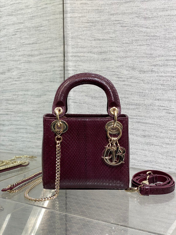 MINI 17 BORSA DA DONNA IN PELLE DI AGNELLO CON MOTIVO SERPENTE VIOLA PRUGNA