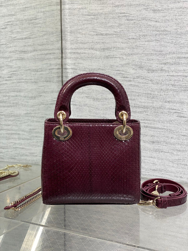 MINI 17 BORSA DA DONNA IN PELLE DI AGNELLO CON MOTIVO SERPENTE VIOLA PRUGNA