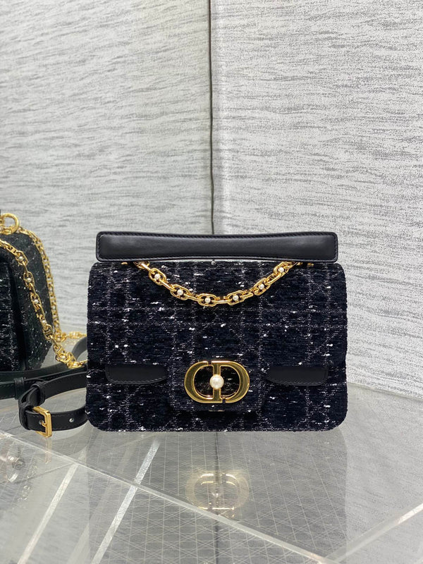 BORSA PICCOLA 22 JOLIE CON MANICO SUPERIORE IN TWEED CANNAGE NERO E BIANCO
