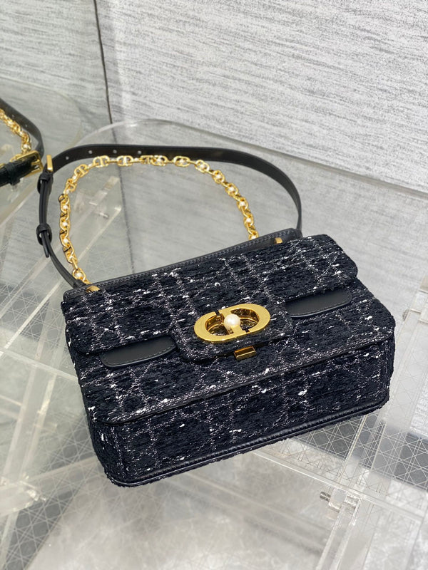 BORSA PICCOLA 22 JOLIE CON MANICO SUPERIORE IN TWEED CANNAGE NERO E BIANCO