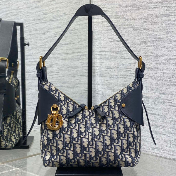 Dior 2025 Sac Voyage 23cm Toile Mélange Bleu Marine Beige Cuir 270572