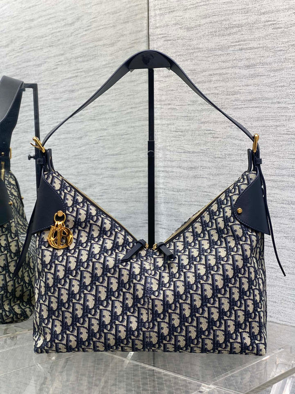 Dior 2025 Sac Voyage 34cm Toile Bleu Marine et Cuir Beige 270576