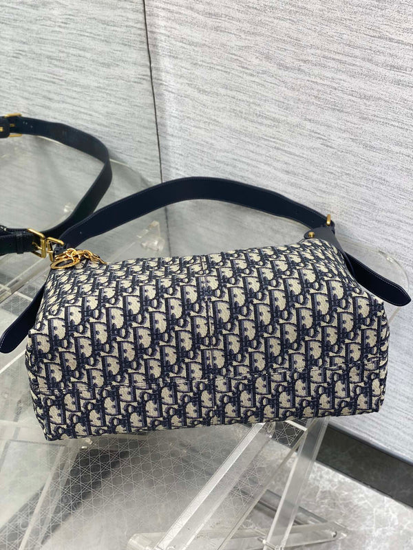 Dior 2025 Sac Voyage 34cm Toile Bleu Marine et Cuir Beige 270576