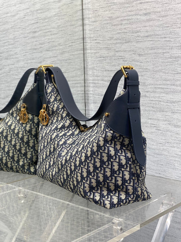 Dior 2025 Sac Voyage 34cm Toile Bleu Marine et Cuir Beige 270576