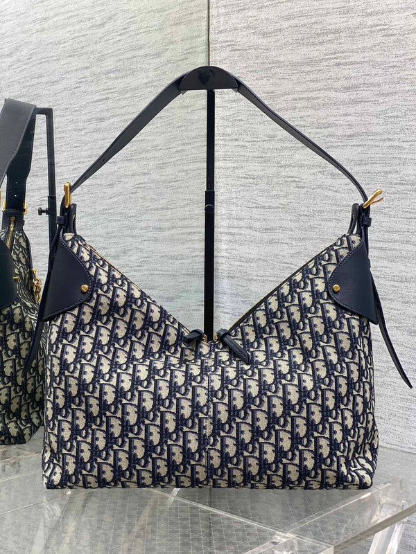 Dior 2025 Sac Voyage 34cm Toile Bleu Marine et Cuir Beige 270576