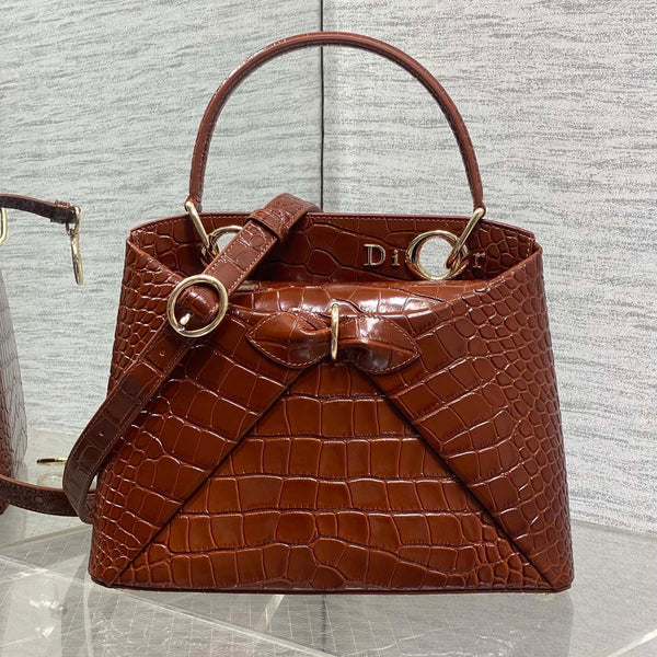 Sac Dior 2025 à motif croco 28cm Cuir marron 272523