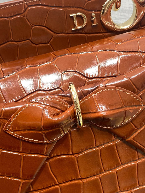 Sac Dior 2025 à motif croco 28cm Cuir marron 272523