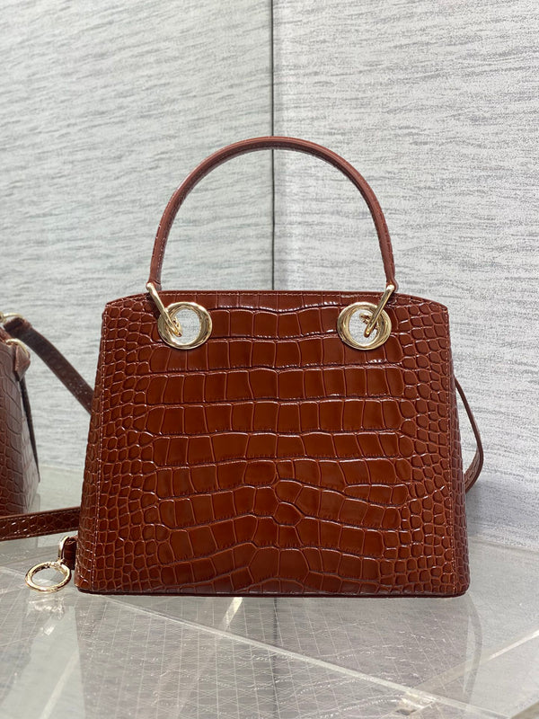 Sac Dior 2025 à motif croco 28cm Cuir marron 272523