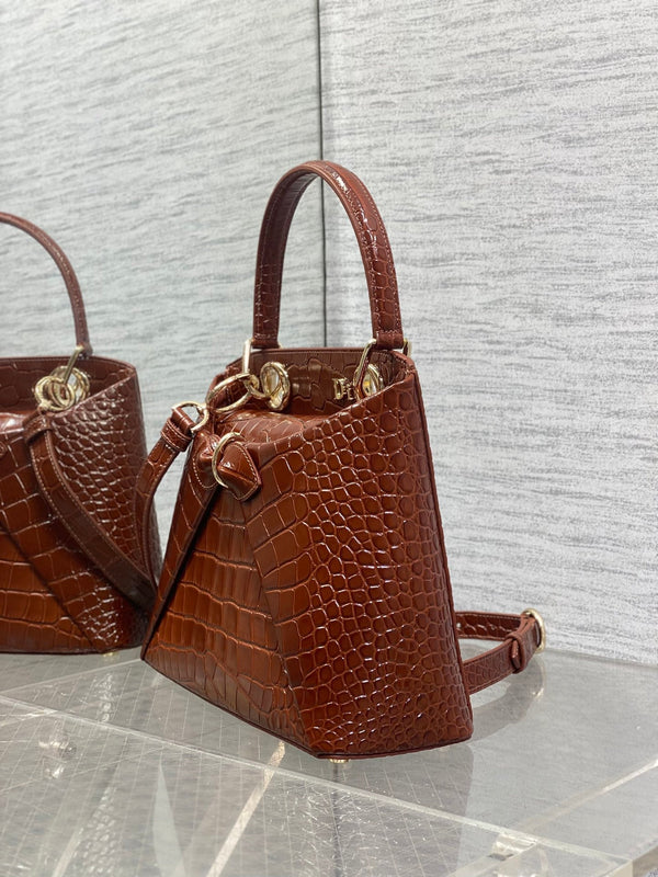 Sac Dior 2025 à motif croco 28cm Cuir marron 272523