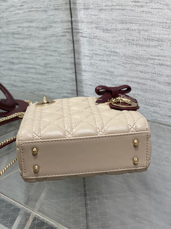 CD 2026 Mini Lady Dior Bag Beige Burugndy Lambskin 286583
