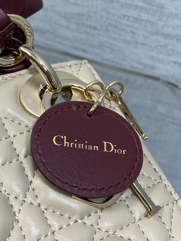CD 2026 Mini Lady Dior Bag Beige Burugndy Lambskin 286583