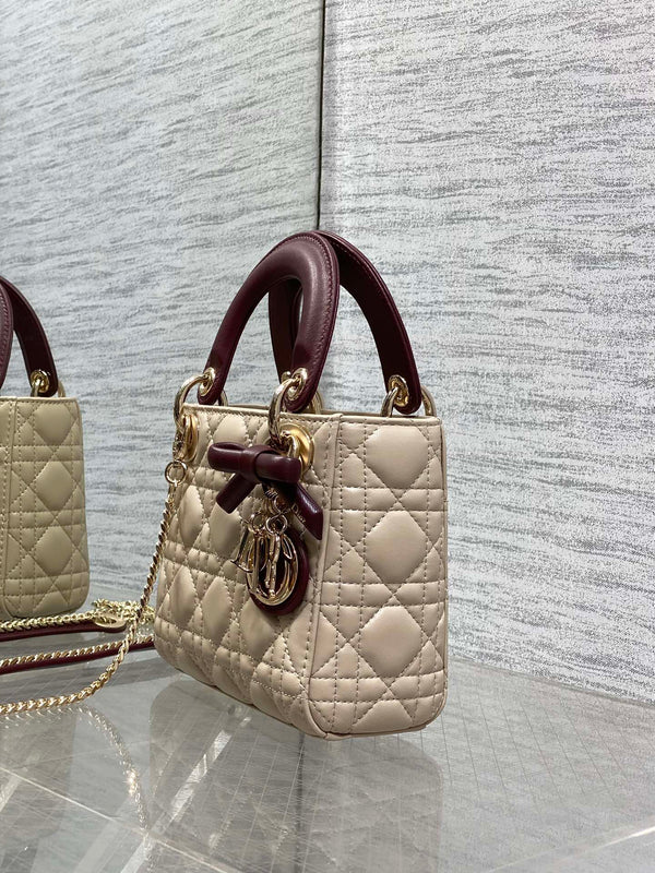 CD 2026 Mini Lady Dior Bag Beige Burugndy Lambskin 286583
