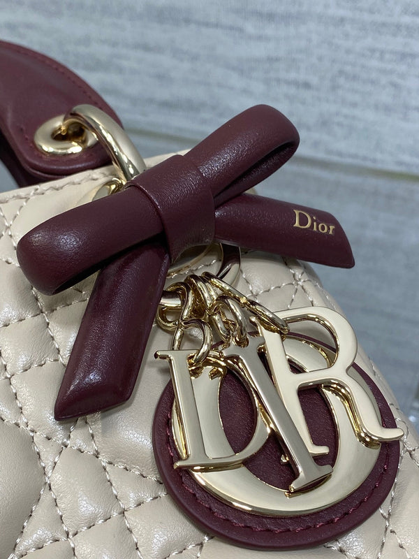 CD 2026 Mini Lady Dior Bag Beige Burugndy Lambskin 286583
