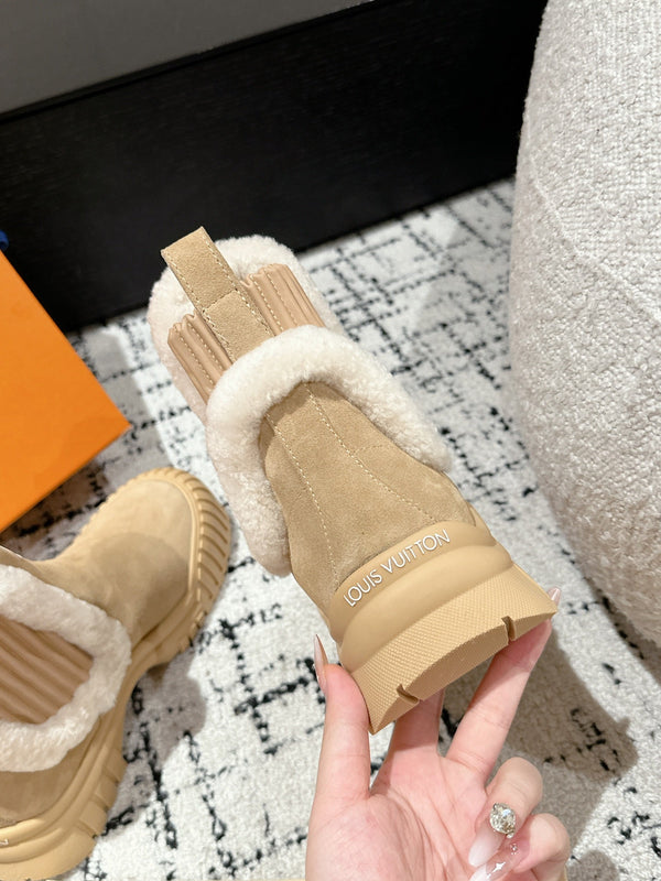 STIVALETTO RUBY FLAT IN CAMOSCIO MARRONE TORTILLA CON SHEARLING BIANCO
