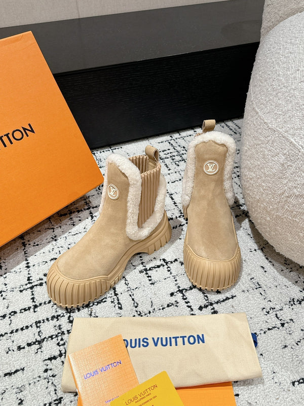STIVALETTO RUBY FLAT IN CAMOSCIO MARRONE TORTILLA CON SHEARLING BIANCO