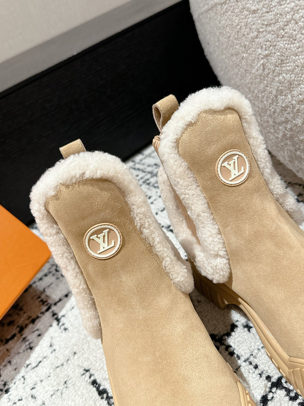 STIVALETTO RUBY FLAT IN CAMOSCIO MARRONE TORTILLA CON SHEARLING BIANCO