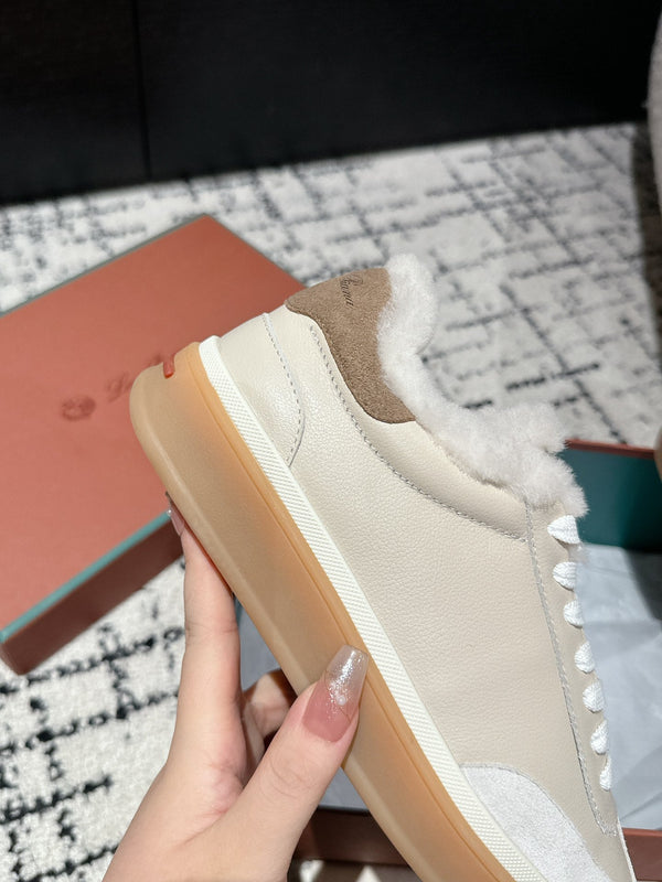 Sneaker LP Tennis Walk in pelle di agnello beige e bianca foderata in pile di lana 985660