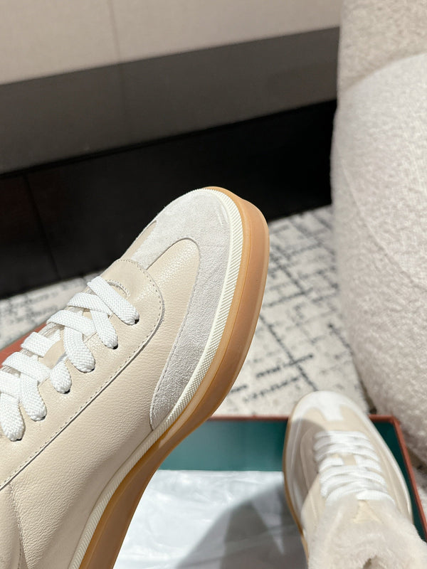 Sneaker LP Tennis Walk in pelle di agnello beige e bianca foderata in pile di lana 985660