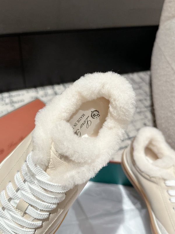 Sneaker LP Tennis Walk in pelle di agnello beige e bianca foderata in pile di lana 985660