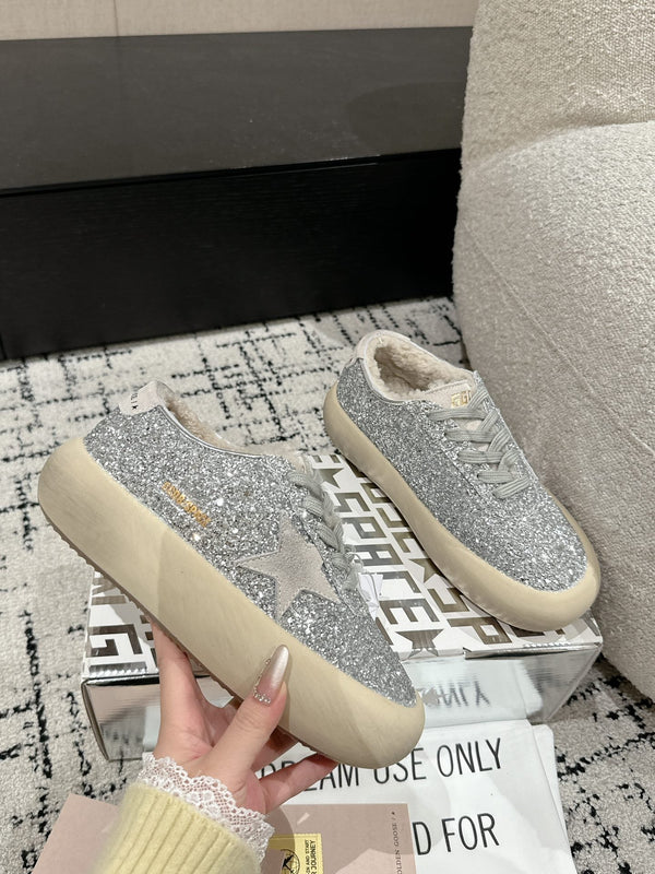 Golden Goose 2025 Space-Star Sabot Sneaker Argent Beige Paillettes Laine 141174