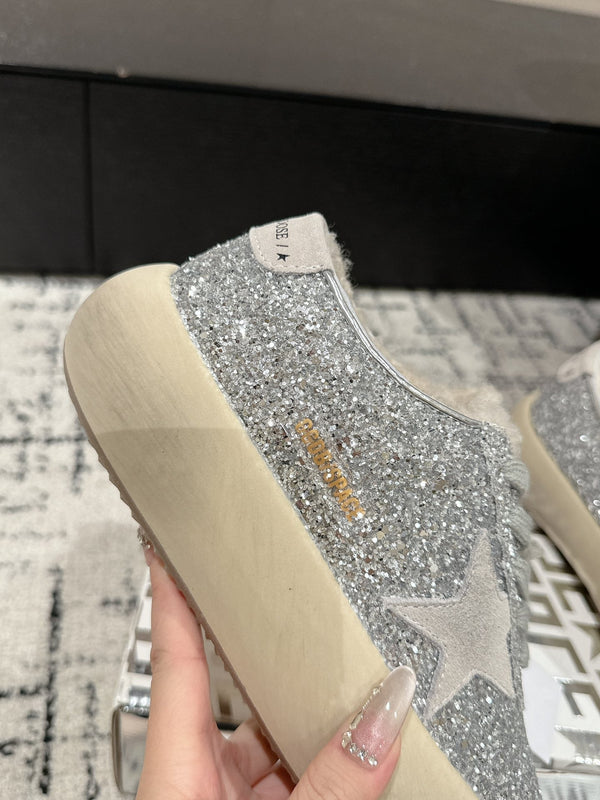 Golden Goose 2025 Space-Star Sabot Sneaker Argent Beige Paillettes Laine 141174