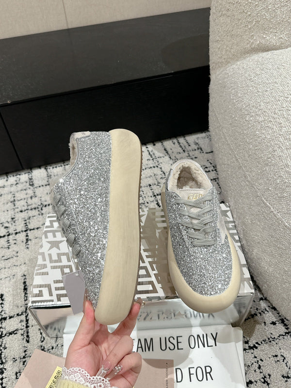 Golden Goose 2025 Space-Star Sabot Sneaker Argent Beige Paillettes Laine 141174
