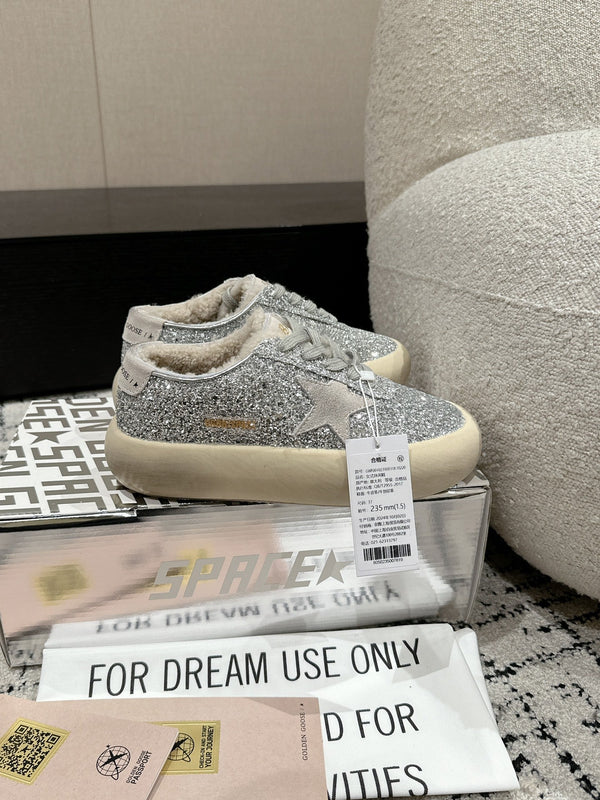 Golden Goose 2025 Space-Star Sabot Sneaker Argent Beige Paillettes Laine 141174