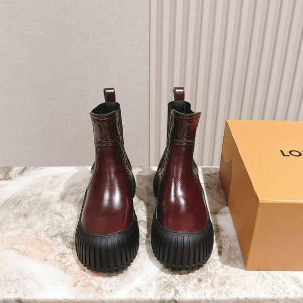 Stivaletto LV Ruby Ranger 50mm in pelle verniciata bordeaux 450147