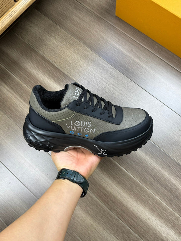 LV SPORT SNEAKER IN OLIVE GREEN MIX BLACK CALFSKIN WITH LOGO