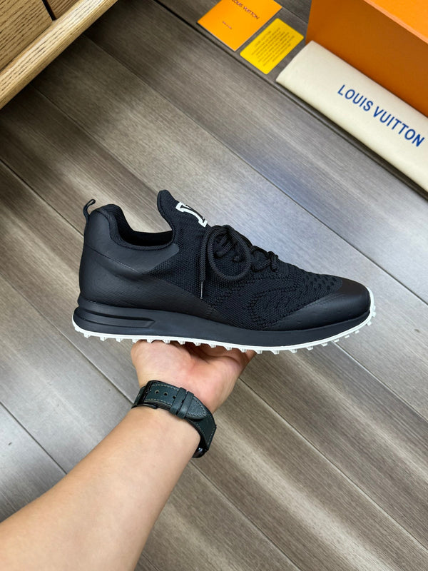LV SNEAKERS IN BLACK MESH BREATHABLE FABRIC AND  CALFSKIN