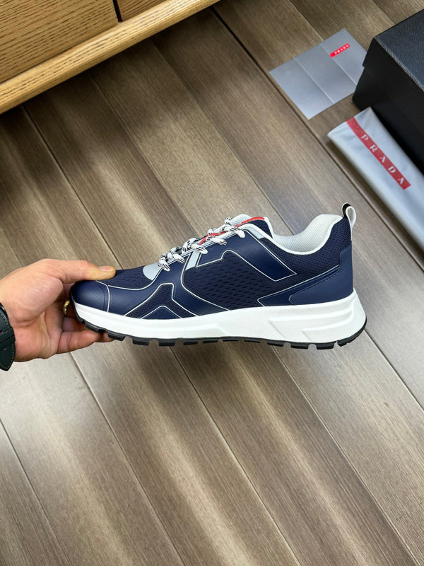 PRA SNEAKER NAVY BLUE NAPPA CALFSKIN AND FLYKNIT FABRIC