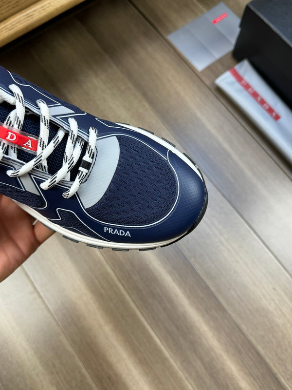 PRA SNEAKER NAVY BLUE NAPPA CALFSKIN AND FLYKNIT FABRIC