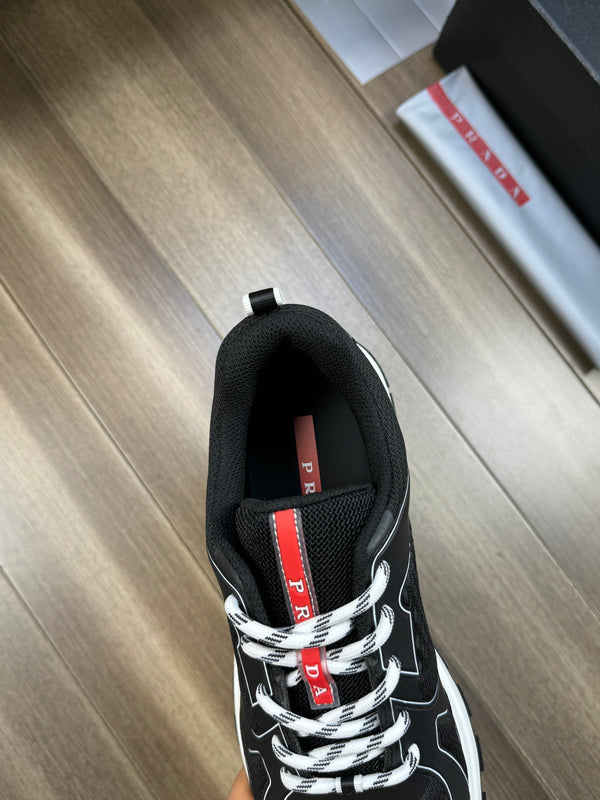 PRA SNEAKER BLACK NAPPA CALFSKIN AND FLYKNIT FABRIC