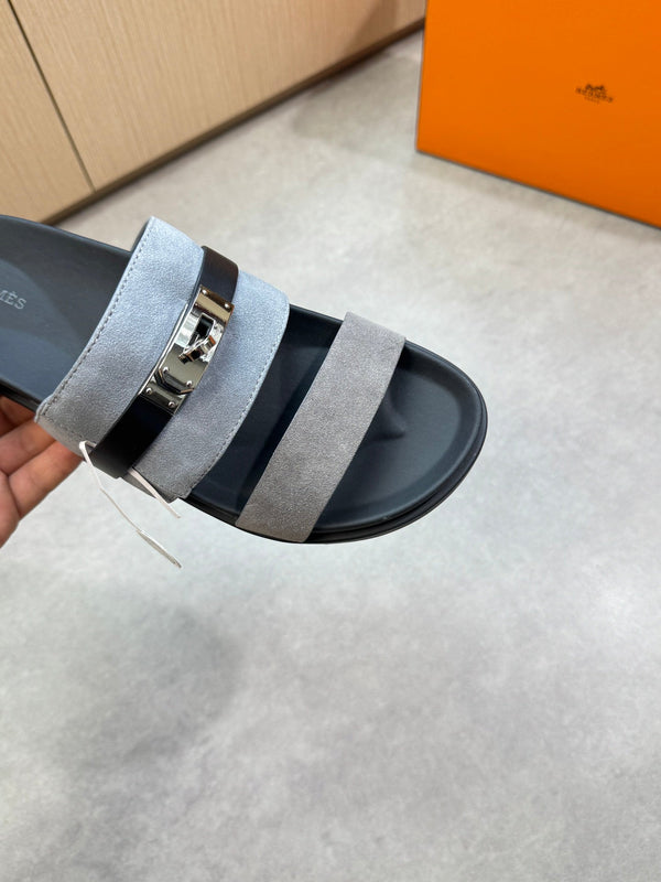 HM Men's Jackson Sandals Grey Calfskin Suede 722041