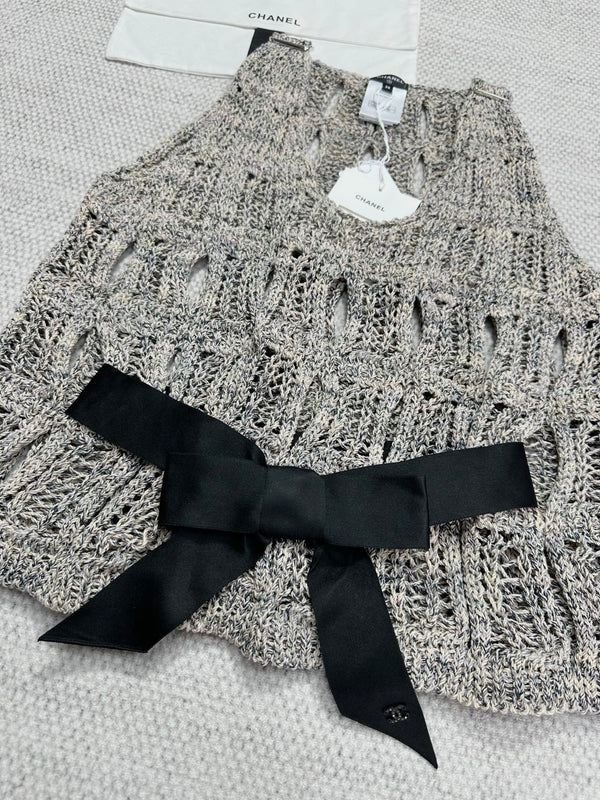 CC 25 Hollow Knitted Vest Gray Cotton