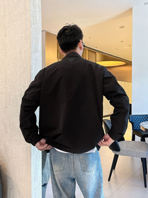 Prada Men’s Triangle-Logo Zip-Up Jacket Black Nylon Fabric