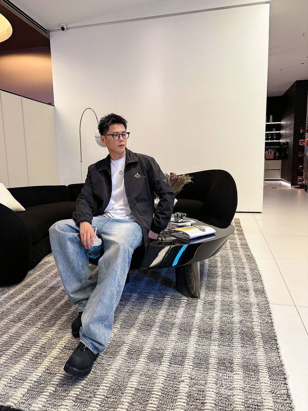 Prada Men’s Triangle-Logo Zip-Up Jacket Black Nylon Fabric